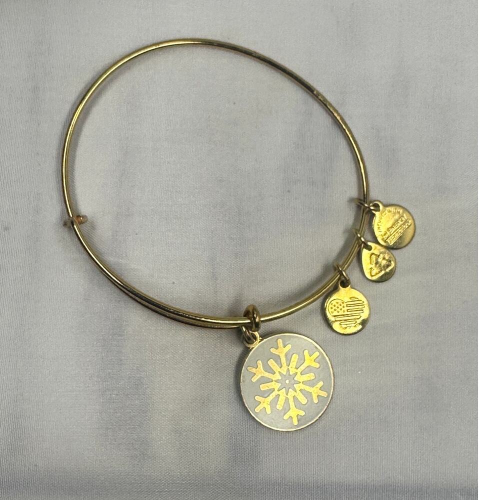 Alex‎ and Ani Limited Edition Bangle - Snowflake, skier, gold-toned , enamel